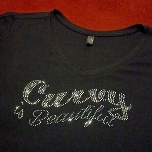 Soft Black V-Neck Tee w/Rhinestone Graphic Sz.3x=22/24
